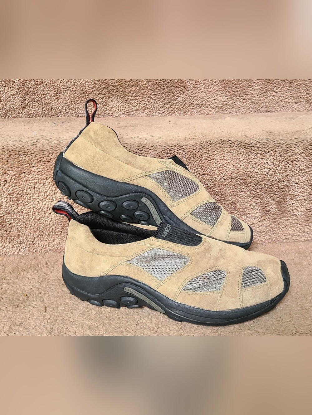 Merrell Jungle Moc Mens US 10.5 Taupe Suede Breathable Mesh Slip-on